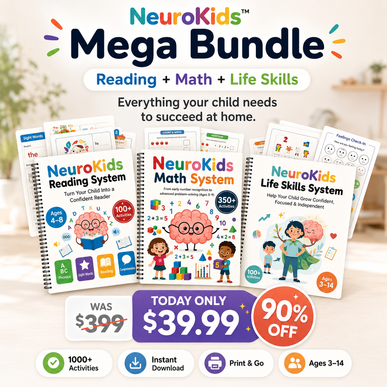 NeuroKids™ Mega Learning Bundle: Math, Reading & Life Skills
